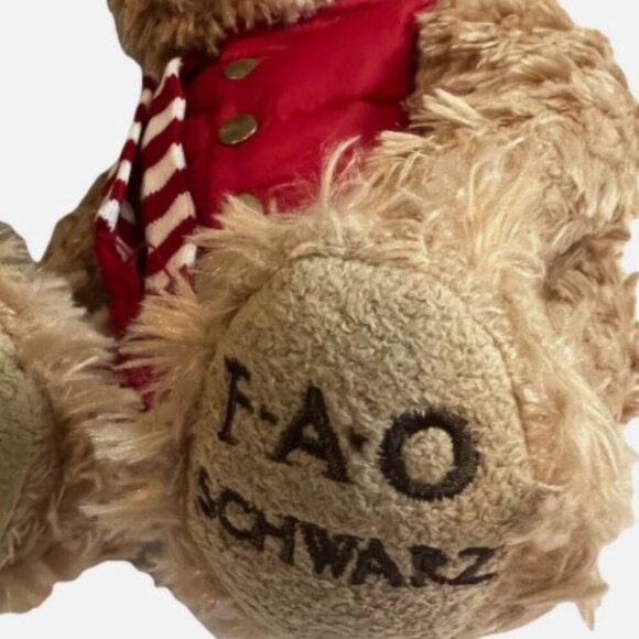NEW 2018 FAO Schwarz Brown Bear Plush in Red Winter Vest & Scarf - Picture 7 of 7